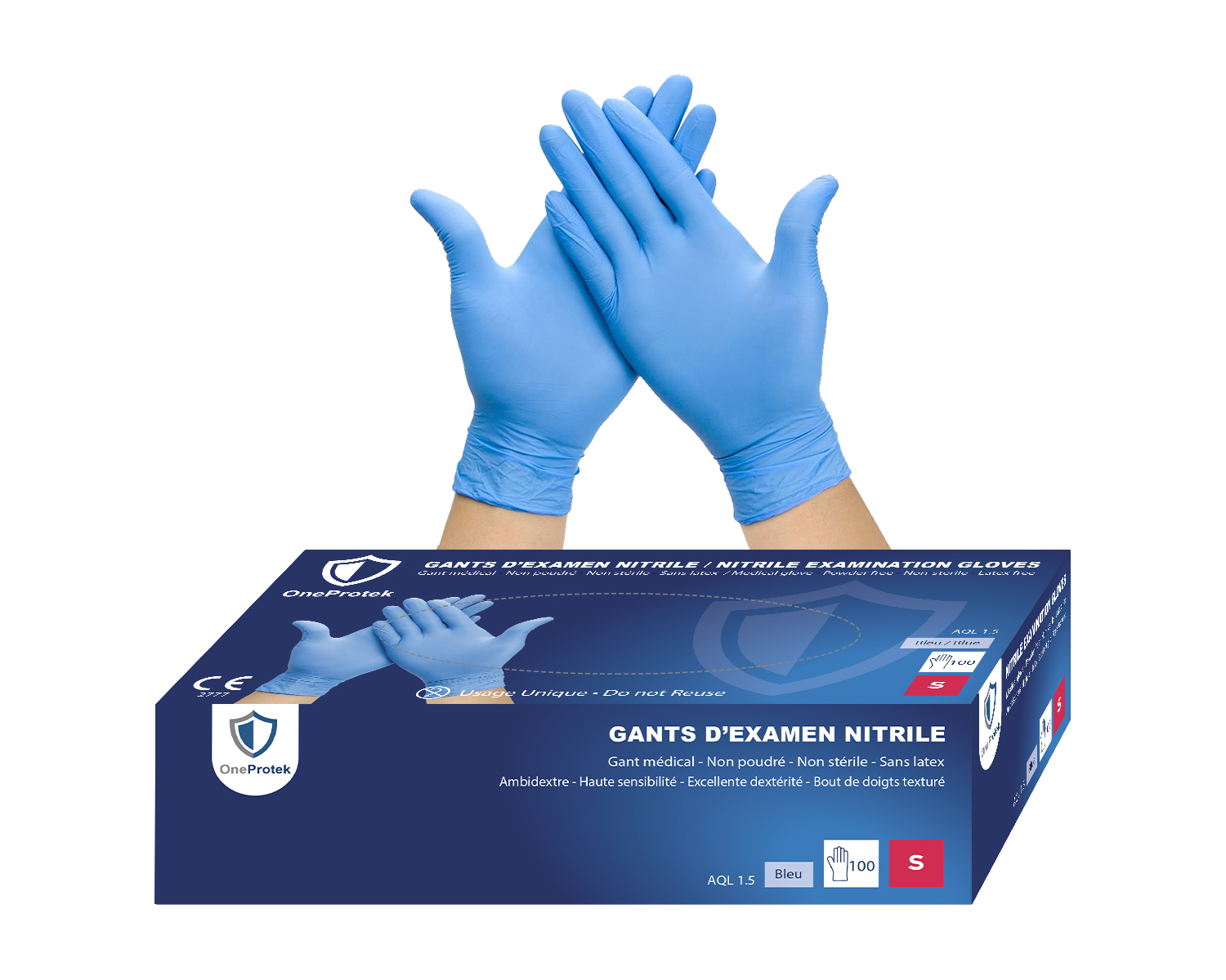 Boîte de 100 Gants d'examen Nitrile -Bleu