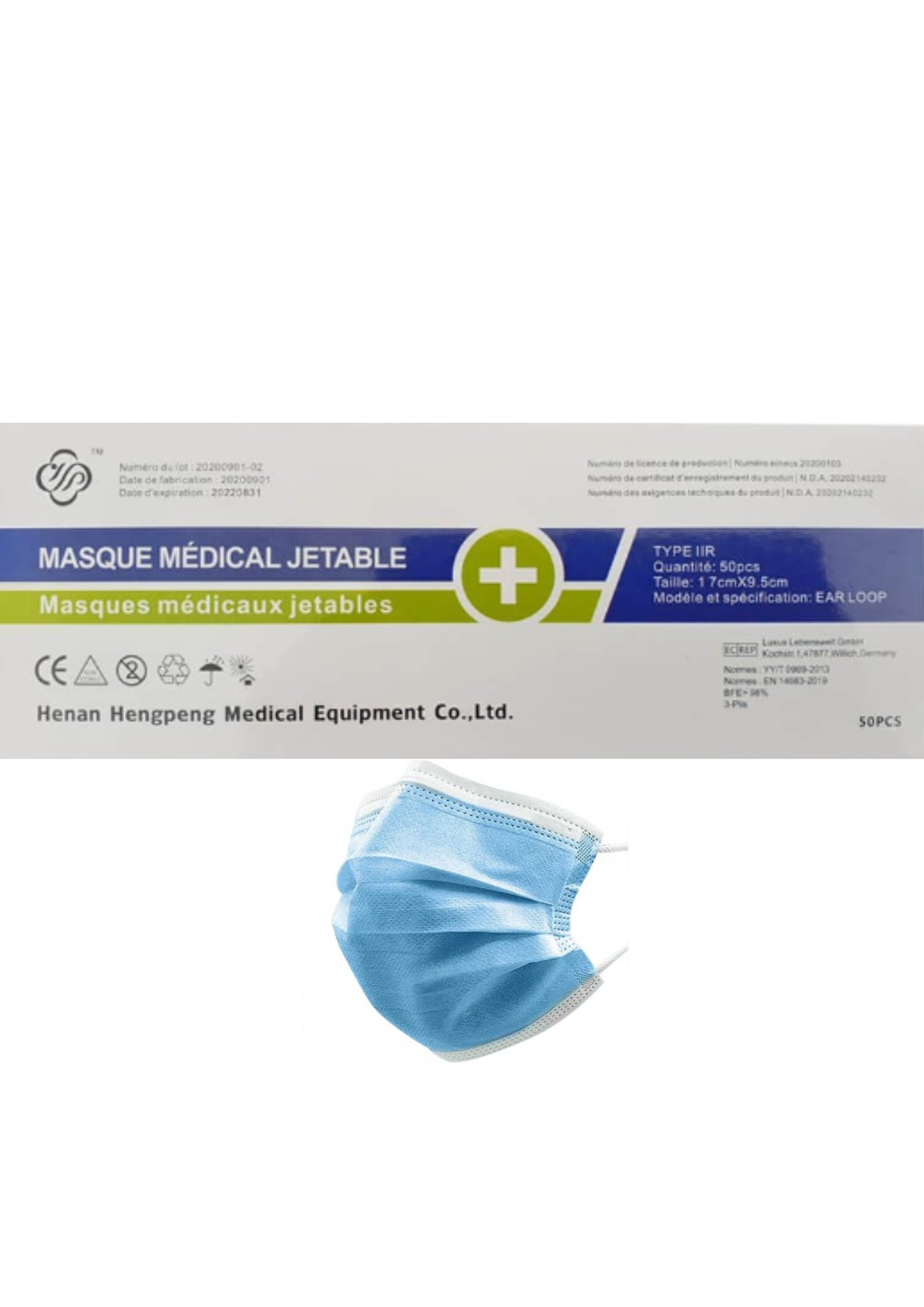 Masque chirurgical 3 plis - Type IIR - Enfant - Blue Jean - Sachet de 10 -  Protection de la Tête - Univers Santé