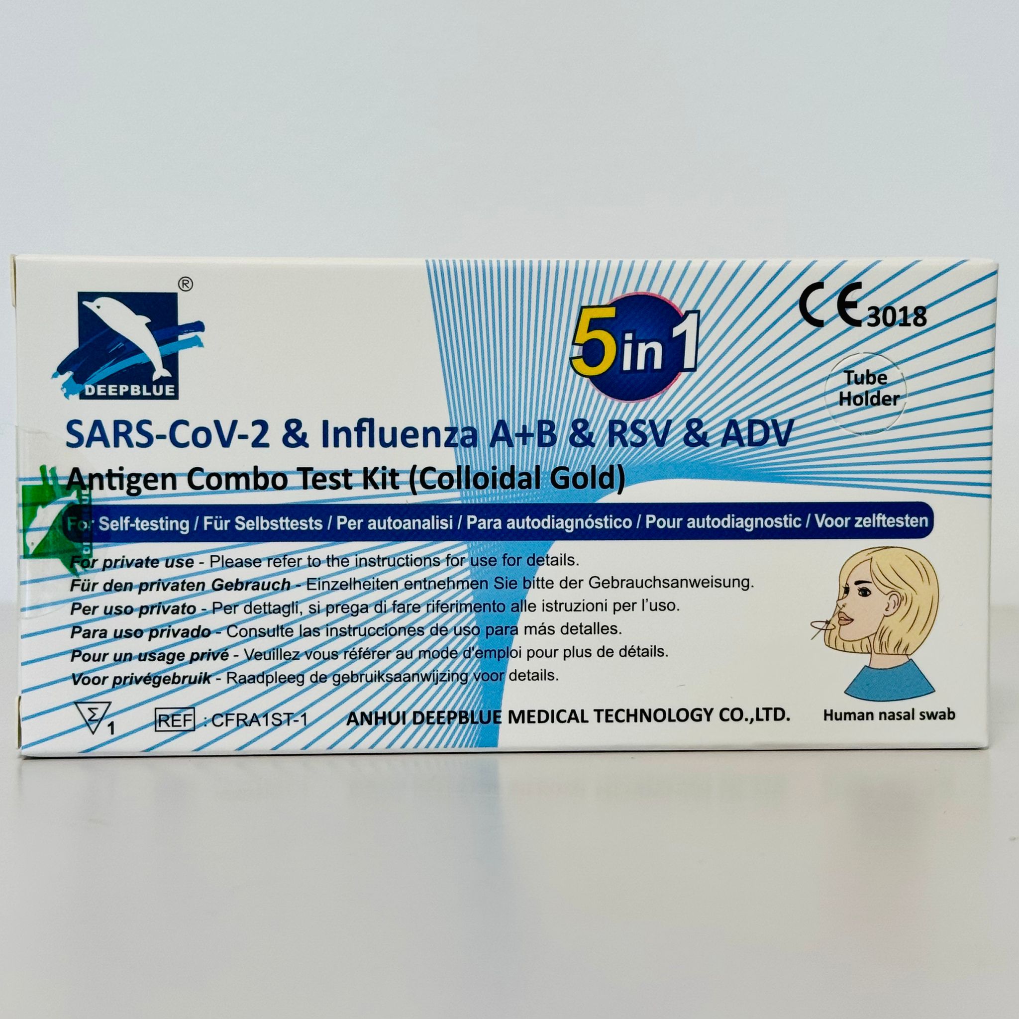 Autotest 5-en-1 COVID-19, grippe A/B, RSV, adénovirus