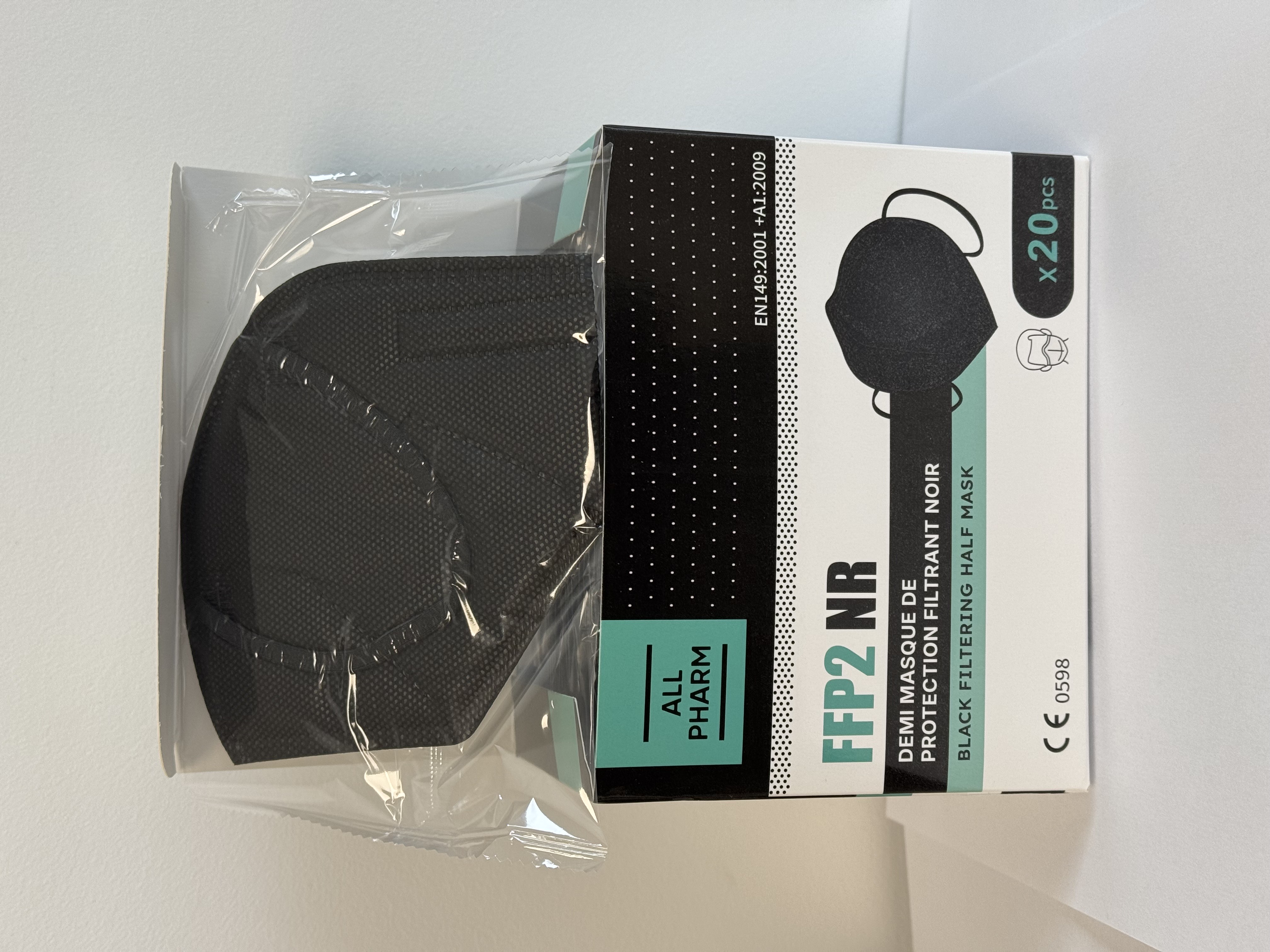 Masque FFP2 NR Noir , boite de 20 masques, NORME EN 149:2001 + A1:2009