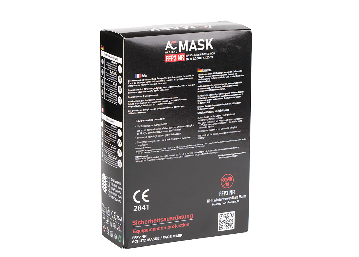 masque FFP2 avec valve noir EN 149 2001 + A1 2009 haute filtration boîte de  10